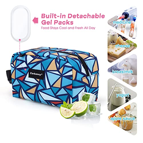 Cerbonny Small Lunch Bag, Freezable Lunch Bag, Small Cooler Bag, Insulated Mini Cooler Box with Ice Packs & Handle Buckle for Work Travel,Triangle Pattern - color: Triangle-1