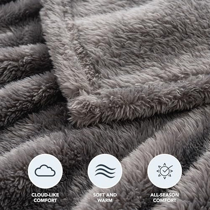 Berkshire Blanket Classic Extra-Fluffy™ Plush Blanket,Twin Size Bed Blanket,Soft Fuzzy Fluffy Long Hair Blanket for Couch Sofa Bed,Shadow Grey,60x92 Inches, E0554-TX-05U - color: Shadow Grey, size: Twin/Twin XL