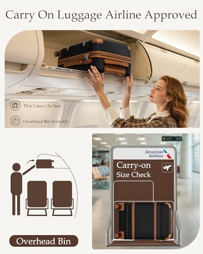 LONG VACATION Carry On Luggage Set 3 Piece, 20 Inch ABS+PC Hardshell Carry on Suitcase with Spinner Wheels TSA Lock & YKK Zipper - color: Black Brown, size: 3 Piece Set (20 Inch)