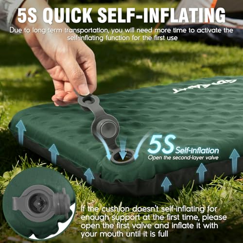 Inflatable Seat Cushion, Self-Inflating Memory Foam Stadium Seats Cushion Lightweight & Compact Chair Sitting Pad Airplane Cushion for Long Flight Travel Outdoor Camping Car Bleachers Office - color: 1 Pack Green