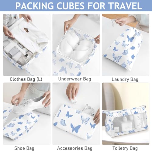 KPX 8 Set Packing Cubes for Travel, Luggage Packing Organizers Accessories Large Toiletries Bag for Clothes Shoes Cosmetics (8Set-Butterfly) - color: 8Set-Butterfly