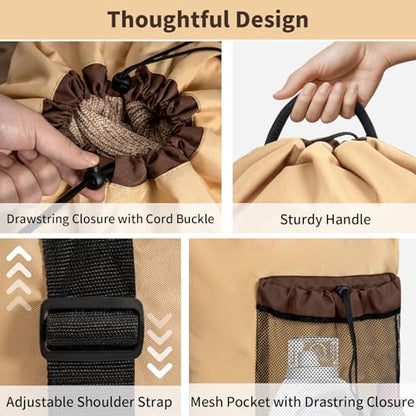 150L Laundry Bag Backpack with 3 Sizes Mesh Wash Bags and Shoulder Straps Foldable Clothes Hamper Bag with Drawstring Closure for College, Apartment, Laundromat(Khaki) - color: Khaki