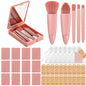 Funnymoom 12 Set Travel Makeup Brush Set Bulk with Mirror Mini Travel Makeup Brushes Thank You Cards and Organza Bag Bridesmaid Gift for Bachelorette Party Gift Wedding(Pink)