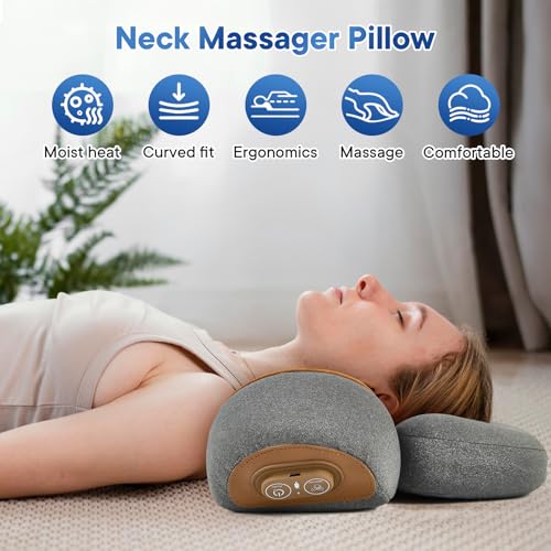Upgraded Neck Massager Pillow, 3-in-1 Neck Massager, Traction Massage with Heat, Neck Pillow for Shoulder Pain, Deep Tissue Pain Relief,Rechargeable TheraPillow
