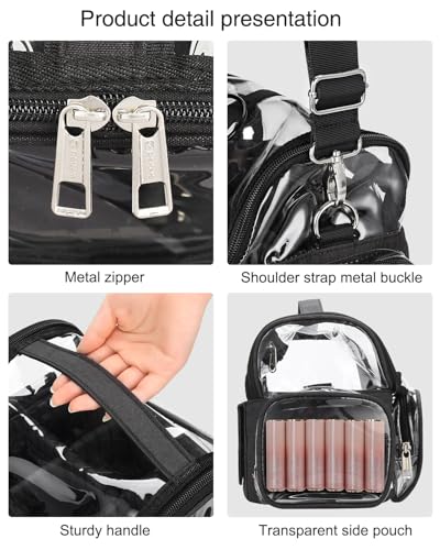 NAONAYA Makeup Brush Bag With 4 Mini Pouches, Makeup Brush Holder Professional Makeup Artist Travel Case Clear Waterproof Cosmetic Organizer Bag, with Adjustable Strap and Dividers - color: clear with 4 mini bags, size: S
