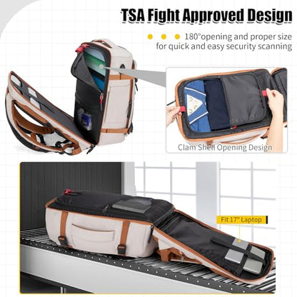 42L Travel Backpack with 4 Packing Cubes, TSA Friendly Flight Approved Carry-On Bag with USB Charging Port, Water-Resistant Weekender Business Backpack for Men Women, Fits 17.3" Laptop(Beige) - color: Beige