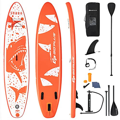 Goplus Inflatable Stand up Paddle Board, 10'/10.5'/11' SUP 6" Thick with Premium Accessories, Adjustable Aluminum Paddle, Leash, Carry Bag, Hand Pump, Removable Fin, ISUP for Adults - size: 10.5 FT, style: Orange+White