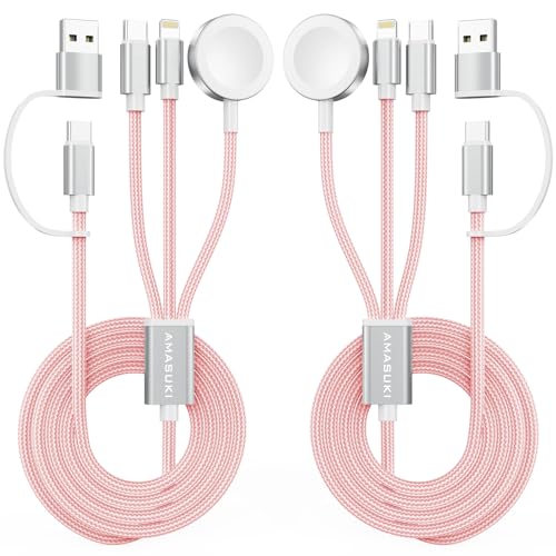 2Pack Travel Essentials for Apple Watch Charger,Cruise Vacation Camping Essentials,iPhone Charger,Multi Charging Cable,3 in 2 Charging Docks for iWatch Series 11-2/Ultra,iPhone 17-12,Car,Pink - color: Pink, size: 2pack-4ft