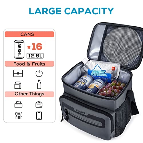 TOURIT Large Lunch Bag 14L Insulated Lunch Box Lunch Cooler for Men Women Work, Black - color: Y-Dark Gray