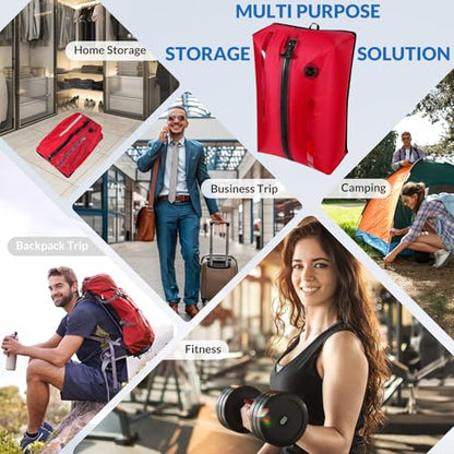 Reusable TPU Travel Vacuum Compression Bags - Waterproof Space Saver Bags for Luggage, Suitcase, Backpack, Storage Organizer (2 Pack, Red) - color: Red