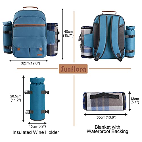 Sunflora Picnic Backpack for 4 Person Set Pack with Insulated Waterproof Pouch for Family Outdoor Camping(Light Blue) - color: Light Blue, size: 4 person