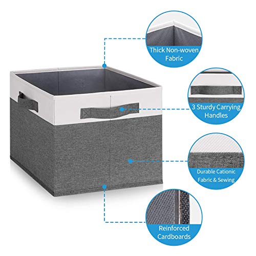GhvyenntteS Large Fabric Storage Bins with 3 Handles, 15x11x9.6 Inch Storage Baskets for Shelves, Foldable Closet Storage Bins for Shelves, Closet Organizers and Storage Boxes 3 Pack - color: Grey & White, size: Large-3 Pack