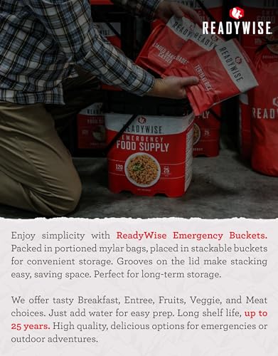 ReadyWise Emergency Food Supply - 120 Servings Favorites Sample Bucket, Survival Food Kit, Freeze Dried Prepper Food & Dehydrated Meals for Camping Essentials & Backpacking, up to 25 Year Shelf Life