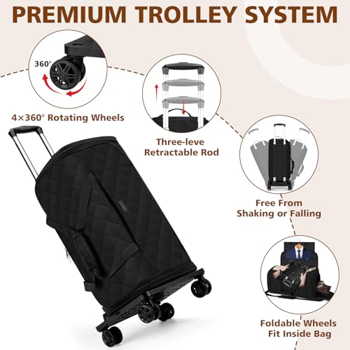 Rolling Garment Bags for Travel - Carry on Convertible Garment Duffle Bags with Wheels for Men Women, 4 in 1 Large Travel Duffel Bags with Shoes Compartment Hanging Suit Dress Weekender Bag 4pcs Set - color: Black