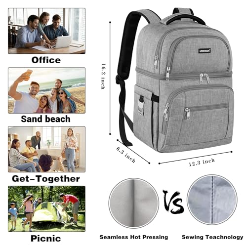 Cooler Backpack,Insulated Backpack Cooler Leakproof Double Deck Cooler Bag for Men Women RFID Lunch Backpack - color: Grey