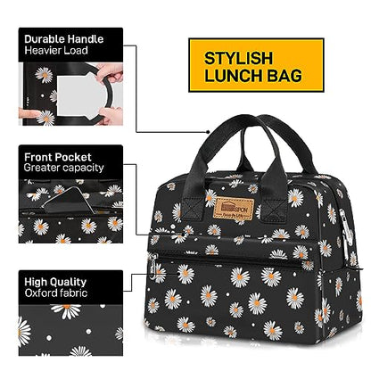 HOMESPON Insulated Lunch Bag for Women Men Lunch Box Cooler Lunch Tote for Work Picnic (Daisy) - color: Daisy