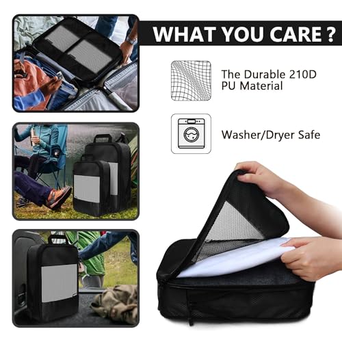 Compression Packing Cubes for Suitcases,5 Set Travel Essentials, Lightweight Luggage Organizer Bags, Travel Cubes for Carry on - color: Black