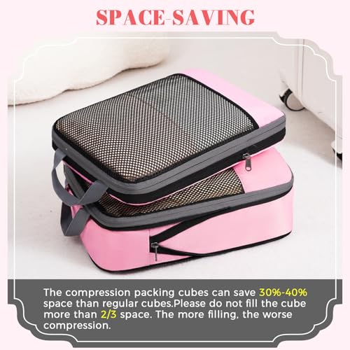 BAGAIL 4 Set/6 Set/8 Set Compression Packing Cubes Travel Accessories Expandable Packing Organizers (Half Mesh, 6-Pink) - color: 6-Pink, style: Half Mesh