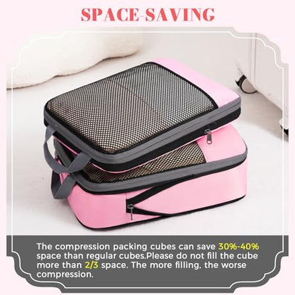 BAGAIL 4 Set/6 Set/8 Set Compression Packing Cubes Travel Accessories Expandable Packing Organizers (Half Mesh, 6-Pink) - color: 6-Pink, style: Half Mesh