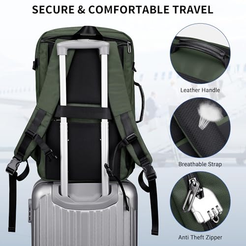 WITZMAN Travel Backpack for Men 35L Carry-on Laptop Backpack Luggage Fit 16 inch TSA Friendly Flight Approved with Shoe Compartment for Airplanes（B718 Army Green） - color: Army Green