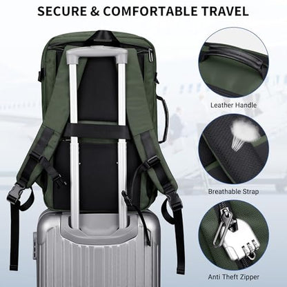 WITZMAN Travel Backpack for Men 35L Carry-on Laptop Backpack Luggage Fit 16 inch TSA Friendly Flight Approved with Shoe Compartment for Airplanes（B718 Army Green） - color: Army Green