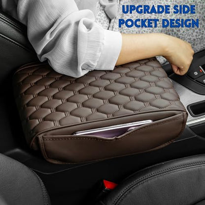 Car Armrest Cushion Pad Auto Center Console Cover with Storage Bag Memory Foam Arm Rest Console Pad Leather Universal Fit for Most Vehicles (Thick Pad, Brown) - color: Brown