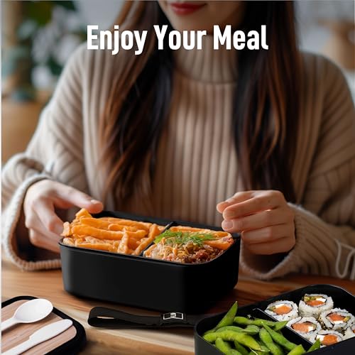 KARRICO 68oz Bento Box Adult - Stackable Lunch Containers For Adults, Leak-Proof Mens Tupperware & Lunch Box Containers - Black Double Food Container, Meal Prep Office Lunchbox With Dividers