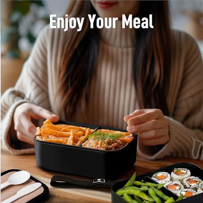KARRICO 68oz Bento Box Adult - Stackable Lunch Containers For Adults, Leak-Proof Mens Tupperware & Lunch Box Containers - Black Double Food Container, Meal Prep Office Lunchbox With Dividers
