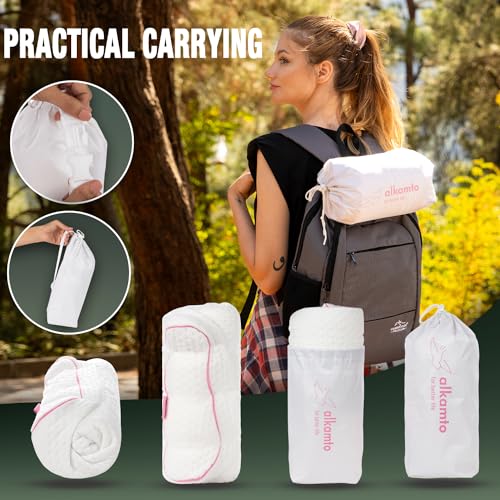 alkamto Travel & Camping Comfortable Memory Foam Pillow – Easy to Carry Portable Bag – Temperature Regulating Pillow Case (Pink Contour + Extra Cover) - size: Pink Contour Travel + Extra Cover