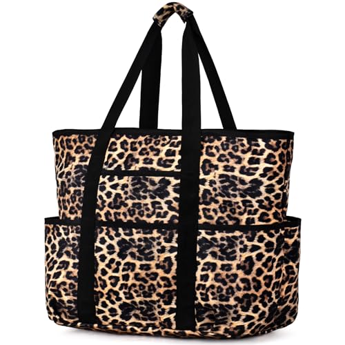 Becokan Beach Bags for Women Large Beach Tote Bag with Zipper Pockets Beach Bag Waterproof Sandproof Travel Nurse Tote Bag - color: Leopard New
