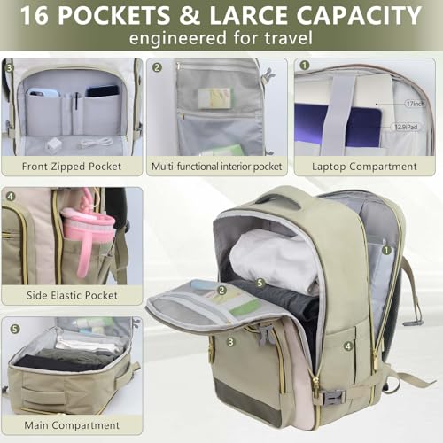 Travel Laptop Backpacks, 30L Carry On Backpack with 3 Packing Cubes, Travel Backpack for Women Airline Approved, Overnight Weekender Backpacks (Green) - color: Green
