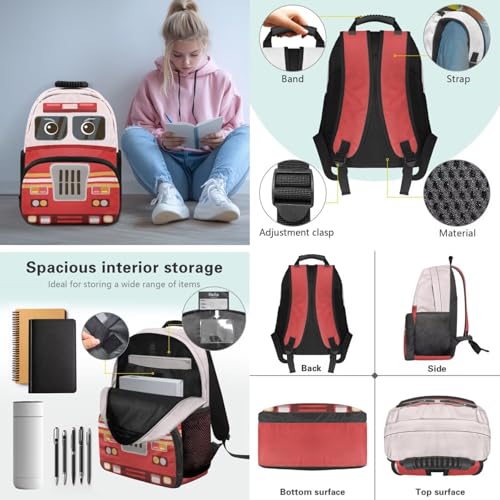 School Backpack for Boys,Fire Truck 3PCS School Backpacks for Primary Study, Lightweight Bookbag with Lunch Bag Bundle for Kids Teens Students - color: Fire Truck-1