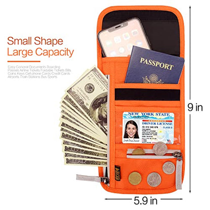 Neck Wallet Lightweight RFID Blocking Waterproof Travel Pouch Passport Wallets for Women Men - color: A-Orange