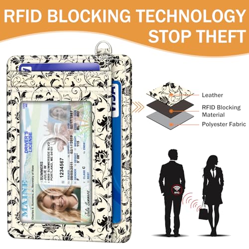 Yonlevres Card Holder Small Wallet Women, Black Cat Flowers RFID Blocking Slim Cute Credit Card Wallet, Front Pocket Travel Thin ID Window PU Leather Mini Organizer Case Purse Gifts Woman Girls Ladies - color: Cat Floral