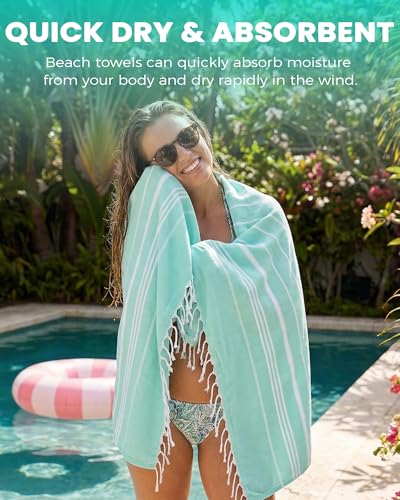 Antfuny Turkish Beach Towels Vacation Essentials Quick Dry Sand Free Oversized Bath Pool Swim Towel Extra Large XL Blanket Adult Travel Cruise Accessories Must Haves Clearance Stuff Necessities - color: Thinner Aqua, size: 72 x 36 inch