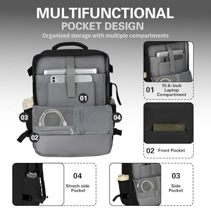 Carry On Backpack for Women & Men – Airline Approved Underseat Size, 15.6" Laptop Compartment, TSA-Friendly 180° Opening, Anti-Theft Business Travel Backpack with Trolley Sleeve(Black, Large) - color: Black, size: Large