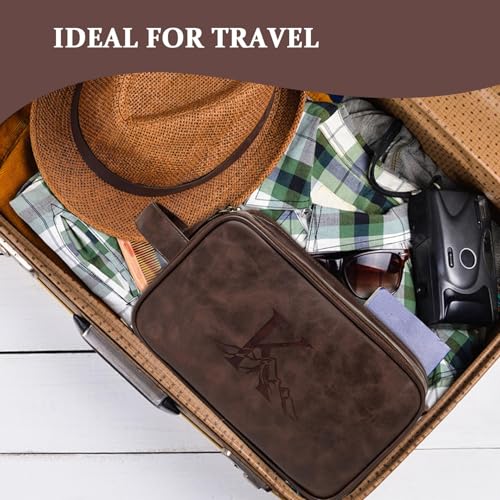 Janhavi Travel Toiletry Bag For Men Waterproof, Groomsmen Gifts Personalized Leather Engraved Initials & Mountain, Mens Dopp Kit Bag, Birthday Gifts For Men, Travel Tssentials (Dark Brown A) - color: Dark Brown, style: A