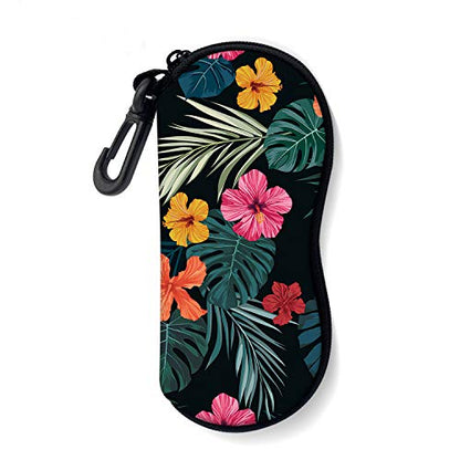 Sunglasses Soft Case with Carabiner Ultra Light Neoprene Zipper Glasses Case - color: Palm Leaf