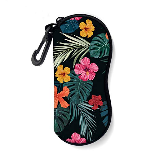 Sunglasses Soft Case with Carabiner Ultra Light Neoprene Zipper Glasses Case - color: Palm Leaf