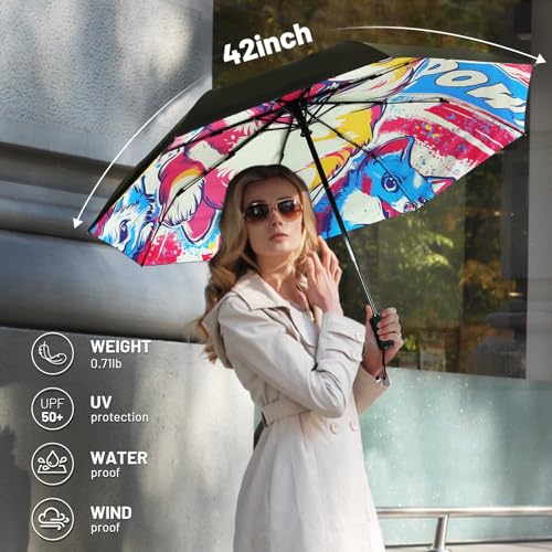 SY COMPACT Travel Umbrella - Windproof Automatic Compact Umbrella for Rain, Lightest 8-Rib, Small, Strong & Portable, Durable Grip, Fits Backpack & Car, Factory Direct (UV Available) - color: Puppy