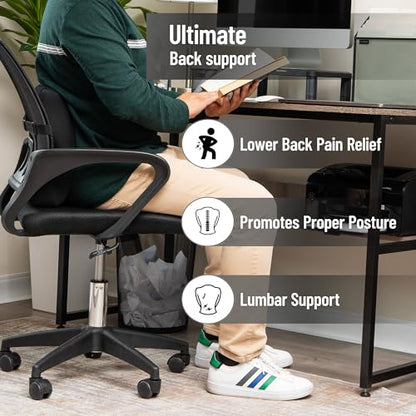 Mind Reader Lumbar Support Pillow with Air-Cloud Technology, Office Chair Back Cushion, Memory Foam, Black
