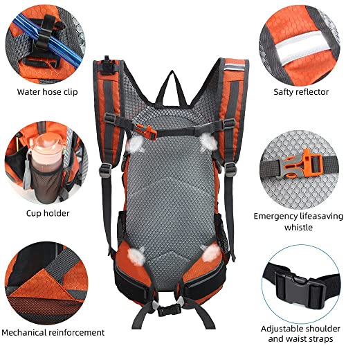 Hiking Daypack Waterproof Biking Backpack 15L Lightweight Durable Backpack for Ski Snowboarding Running MTB Cycling - color: Orange