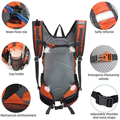 Hiking Daypack Waterproof Biking Backpack 15L Lightweight Durable Backpack for Ski Snowboarding Running MTB Cycling - color: Orange