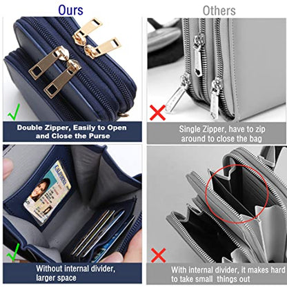 Crossbody Cellphone Purse Women Touch Screen Bag RFID Blocking Wallet Handbag Shoulder Strap - color: Navy Blue, size: Small