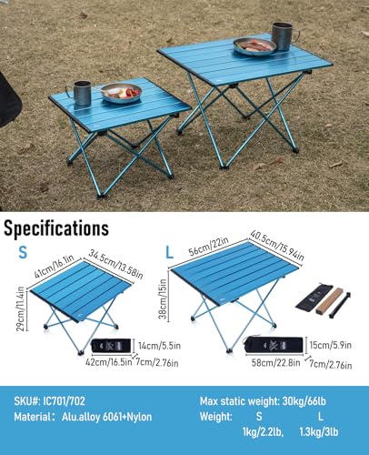 iClimb Ultralight Compact Camping Folding Table with Carry Bag (Blue - L) - color: Blue, size: Large