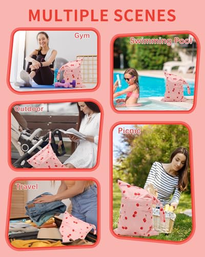 babygoal Wet Dry Bags 3 Pack, Waterproof Travel Bags for Swimsuits, Beach, Pool, Gym,Food Storage and Wet Clothes(Cherry,Flamingo,Polka Dot),3LN42-B - color: Girl color 42
