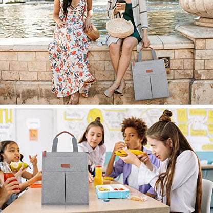 Lacdo Lunch Bag for Women Men Insulated Lunch Tote Bags Waterproof Reusable Lunch Box Soft Cooler with Pockets for Work Travel Picnic, Gray - color: Gray