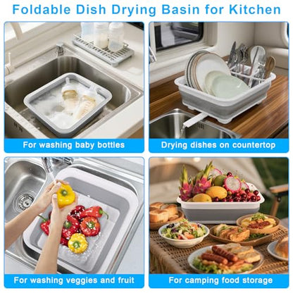 Collapsible Dish Drying Rack with Drain Plug Tube, Portable Dish Drainers for Kitchen Counter, Folding Dish Rack Over Sink Drying Dinnerware,Kitchen Sink Organizer Travel Trailer RV Camping Essentials - style: With Drain Plug