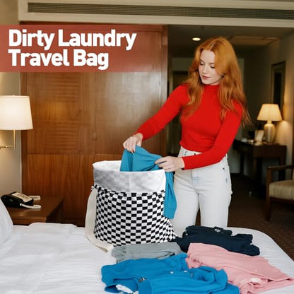 Laundry Bag, Dirty Backpack Laundry Bag For College Travel Laundromat Apartment, With Handles 29" X 18" (Black White Checkered) - color: Black White Checkered