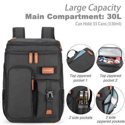 BAGPARKK Insulated Cooler Backpack,33/45 Cans Multifunctional Double Deck Leakproof Cooler Bag with Sternum Strap,Large Capacity Lightweight Travel Camping Beach Backpack - color: Black, size: 33Can